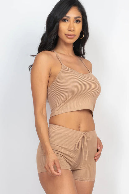 Ribbed Crop Cami Top &amp; Shorts Set by Fleurcouture | Fleurcouture