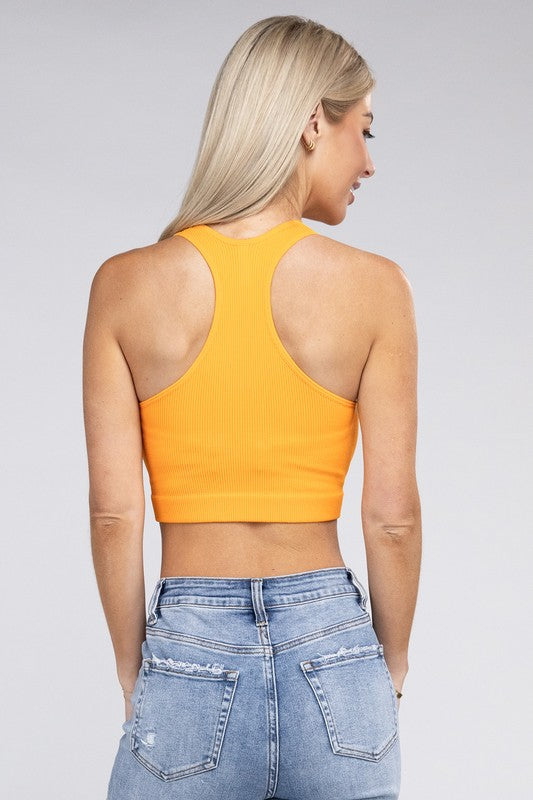 Ribbed Cropped Racerback Tank Top by ZENANA | Fleurcouture