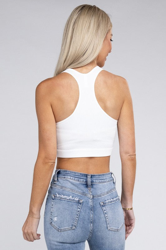 Ribbed Cropped Racerback Tank Top by ZENANA | Fleurcouture