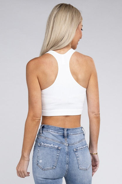 Ribbed Cropped Racerback Tank Top by ZENANA | Fleurcouture