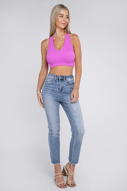 Ribbed Cropped Racerback Tank Top by ZENANA | Fleurcouture