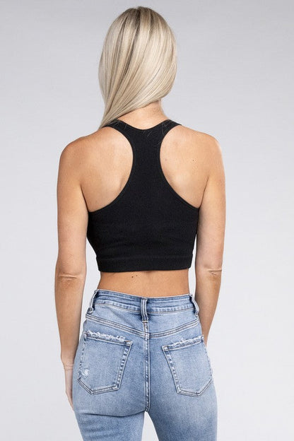 Ribbed Cropped Racerback Tank Top by ZENANA | Fleurcouture