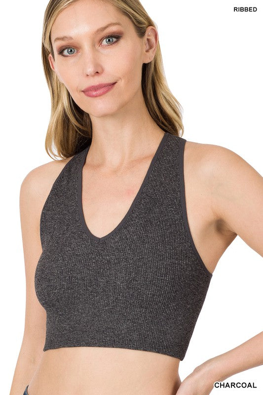 Ribbed Cropped Racerback Tank Top by ZENANA | Fleurcouture