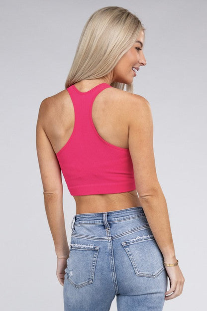 Ribbed Cropped Racerback Tank Top by ZENANA | Fleurcouture