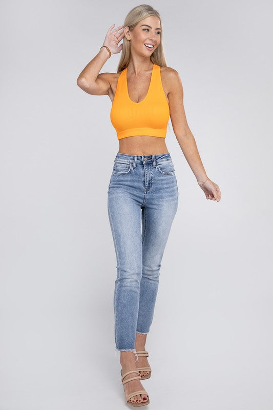 Ribbed Cropped Racerback Tank Top by ZENANA | Fleurcouture