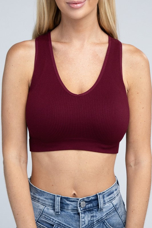 Ribbed Cropped Tank Top Burgundy S/M by Ambiance Apparel | Fleurcouture