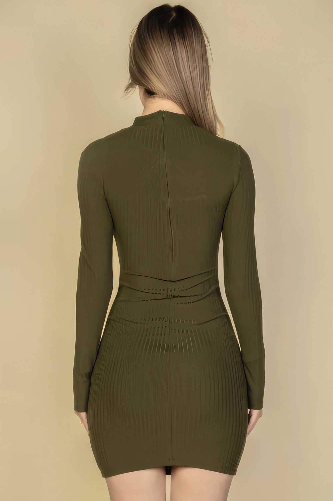 Ribbed Cut Out Front Long Sleeve Bodycon Mini Dress by Fleurcouture | Fleurcouture