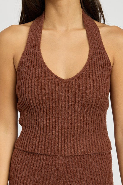 RIBBED HALTER NECK TOP by Emory Park | Fleurcouture