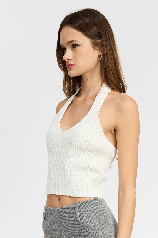 RIBBED HALTER NECK TOP by Emory Park | Fleurcouture