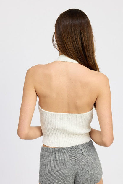 RIBBED HALTER NECK TOP by Emory Park | Fleurcouture