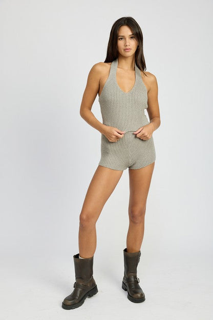 RIBBED HALTER NECK TOP by Emory Park | Fleurcouture
