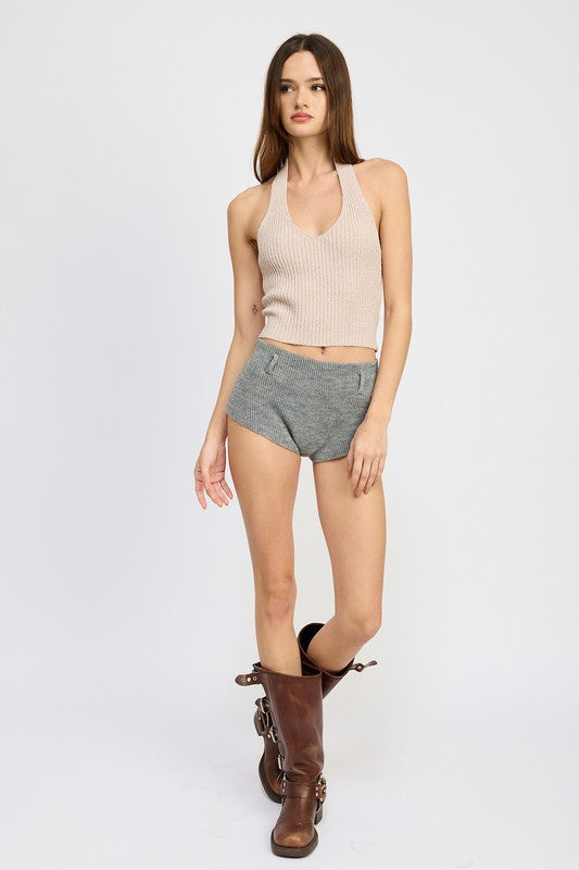 RIBBED HALTER NECK TOP by Emory Park | Fleurcouture