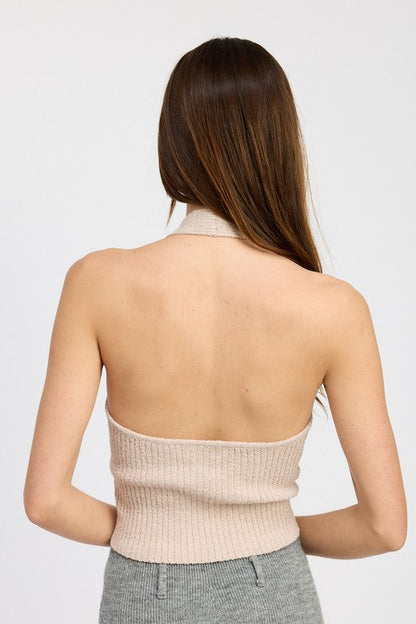 RIBBED HALTER NECK TOP by Emory Park | Fleurcouture