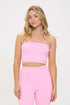 Ribbed Knit Bandeau Tube Top Strapless Pink S by OTOS Active | Fleurcouture