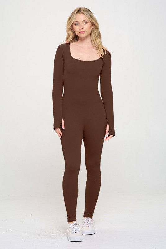 Ribbed Knit Jumpsuit Long Sleeve by OTOS Active | Fleurcouture