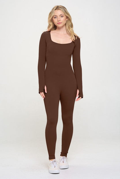 Ribbed Knit Jumpsuit Long Sleeve by OTOS Active | Fleurcouture