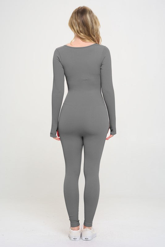 Ribbed Knit Jumpsuit Long Sleeve by OTOS Active | Fleurcouture