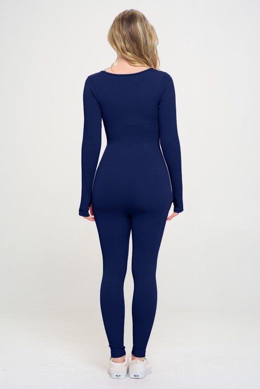 Ribbed Knit Jumpsuit Long Sleeve by OTOS Active | Fleurcouture