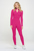 Ribbed Knit Jumpsuit Long Sleeve Zip-up Fuchsia S by OTOS Active | Fleurcouture