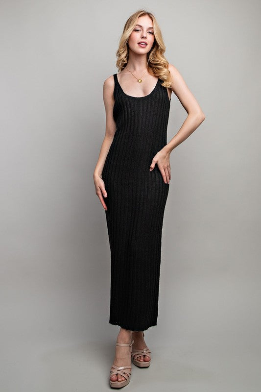 RIBBED-KNIT MAXI DRESS Black S by Sweet Generis | Fleurcouture