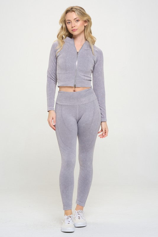 Ribbed Knit Tracksuit Two-Piece Set by OTOS Active | Fleurcouture