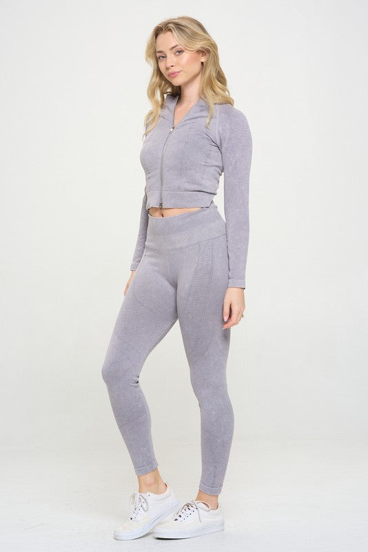 Ribbed Knit Tracksuit Two-Piece Set by OTOS Active | Fleurcouture