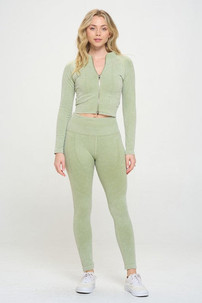 Ribbed Knit Tracksuit Two-Piece Set by OTOS Active | Fleurcouture