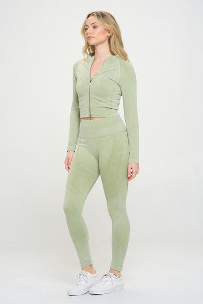 Ribbed Knit Tracksuit Two-Piece Set by OTOS Active | Fleurcouture