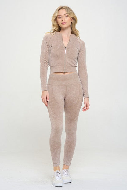 Ribbed Knit Tracksuit Two-Piece Set by OTOS Active | Fleurcouture