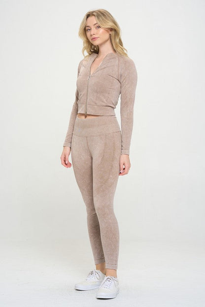 Ribbed Knit Tracksuit Two-Piece Set by OTOS Active | Fleurcouture