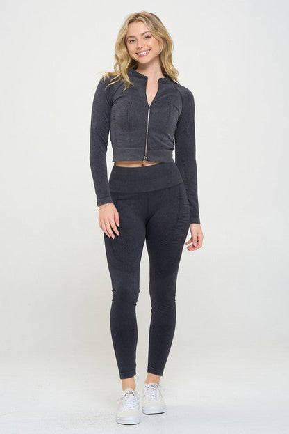 Ribbed Knit Tracksuit Two-Piece Set by OTOS Active | Fleurcouture