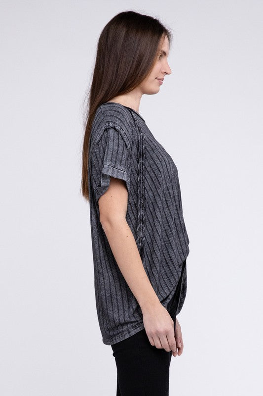 Ribbed Raglan Dolman Sleeve Boat-Neck Top by ZENANA | Fleurcouture