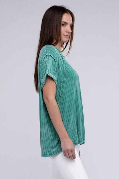 Ribbed Raglan Dolman Sleeve Boat-Neck Top by ZENANA | Fleurcouture