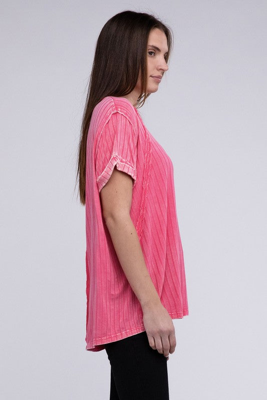 Ribbed Raglan Dolman Sleeve Boat-Neck Top by ZENANA | Fleurcouture