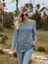 Ribbed Round Neck Long Sleeve Tee Dusty Blue S Tees by Trendsi | Fleurcouture