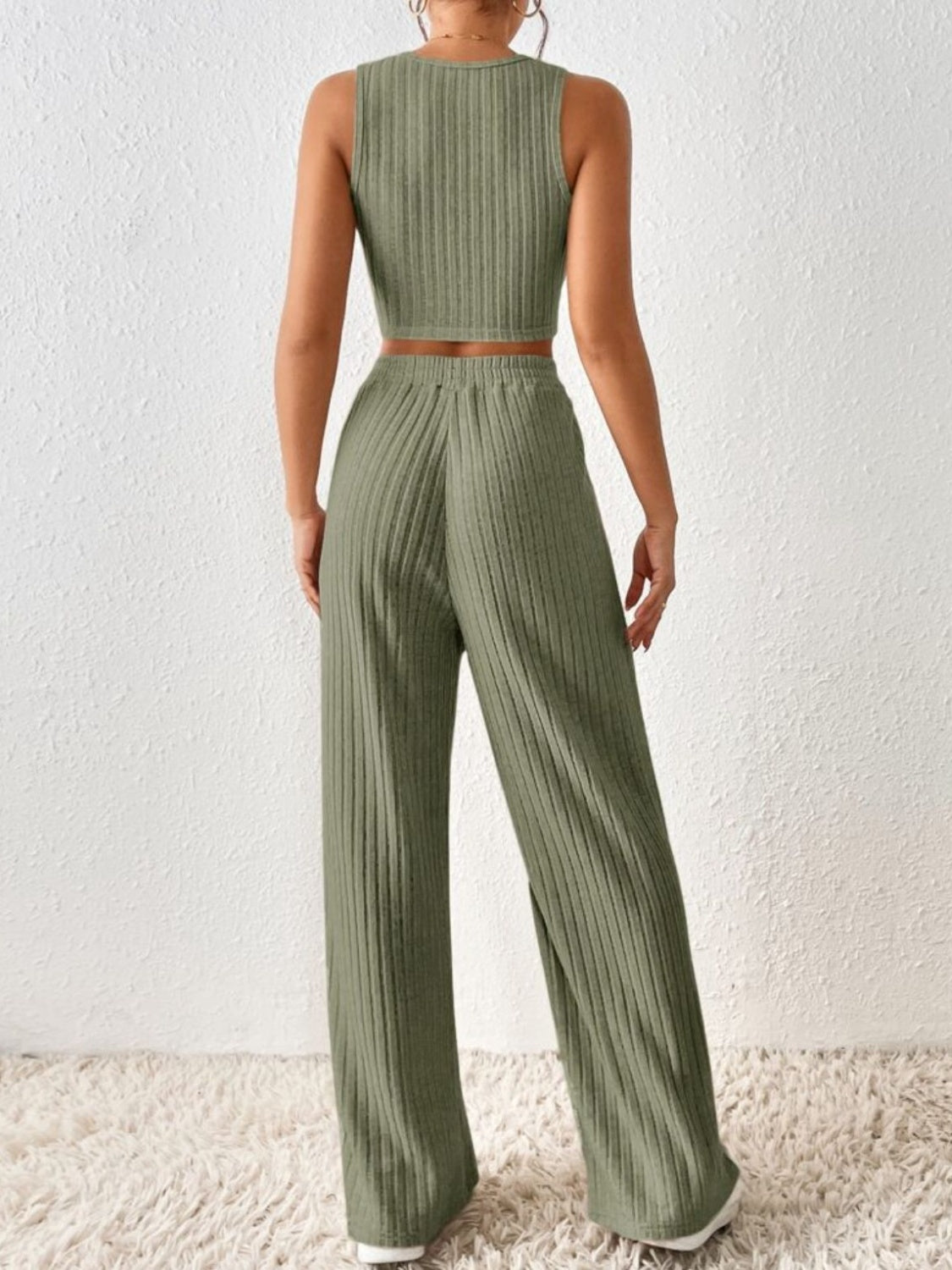 Ribbed Round Neck Tank and Pants Sweater Set Two Piece Sets by Trendsi | Fleurcouture