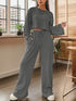 Ribbed Round Neck Top and Drawstring Pants Set Charcoal XS by Trendsi | Fleurcouture