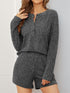 Ribbed Round Neck Top and Shorts Set Dark Gray S Women&