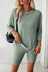 Ribbed Round Neck Top and Shorts Set Light Green S Women&