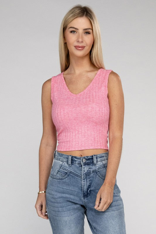 Ribbed Scoop Neck Cropped Sleeveless Top Women&