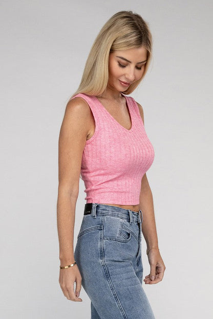 Ribbed Scoop Neck Cropped Sleeveless Top Women&