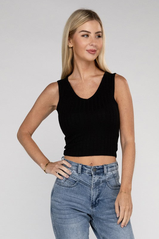 Ribbed Scoop Neck Cropped Sleeveless Top Women&