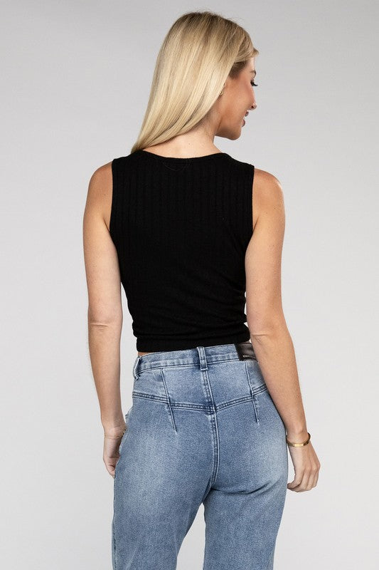 Ribbed Scoop Neck Cropped Sleeveless Top Women&