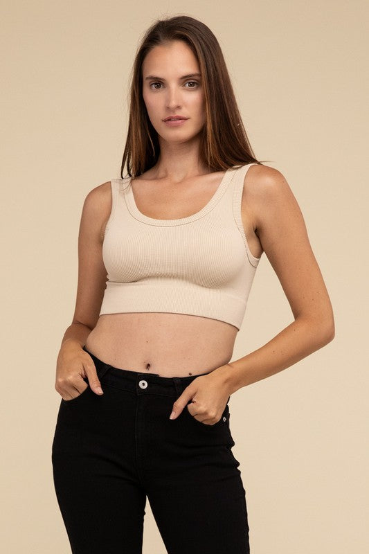 Ribbed Seamless Crop Top KHAKI S/M by HYFVE | Fleurcouture