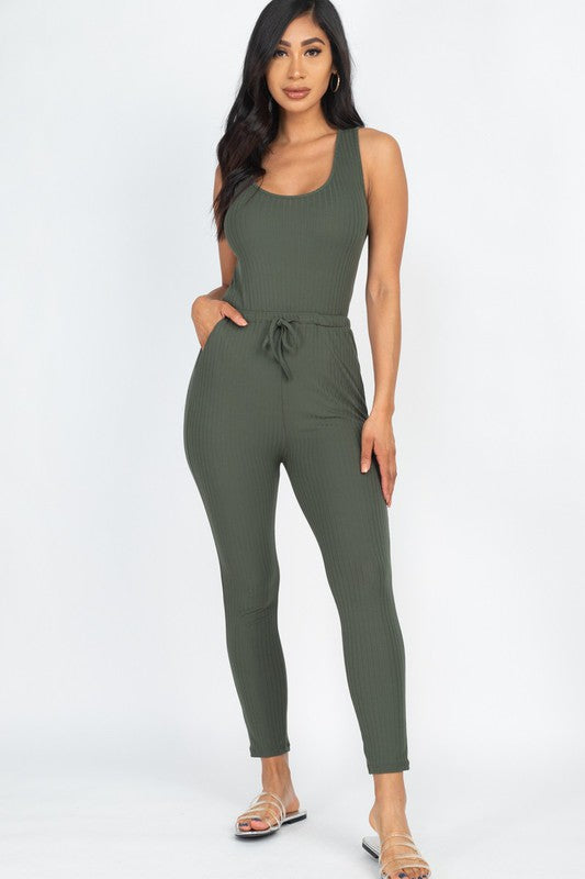 Ribbed Sleeveless Drawstring catsuits Jumpsuit by Capella | Fleurcouture