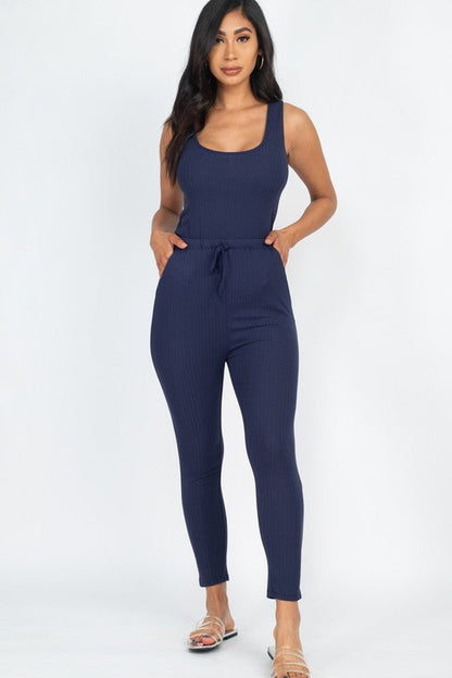 Ribbed Sleeveless Drawstring catsuits Jumpsuit by Capella | Fleurcouture