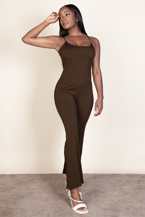 Ribbed Sleeveless Wide Leg Jumpsuit (CAPELLA) COFFEE S Jumpsuits by Capella Apparel | Fleurcouture