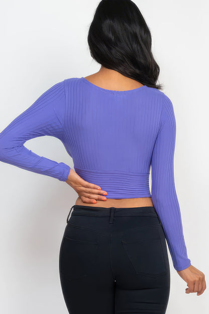 Ribbed Wrap Front Long Sleeve Top by Fleurcouture | Fleurcouture