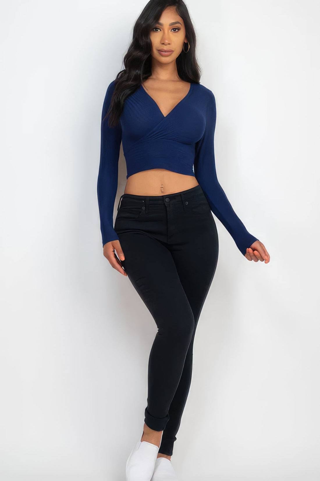 Ribbed Wrap Front Long Sleeve Top Tops by Fleurcouture | Fleurcouture