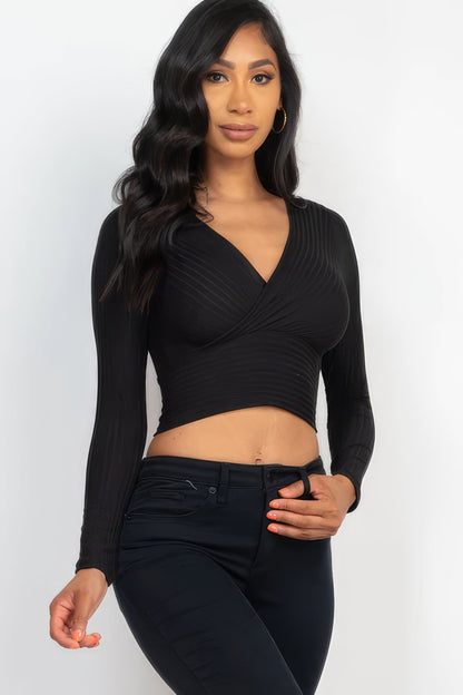 Ribbed Wrap Front Long Sleeve Top Tops by Fleurcouture | Fleurcouture